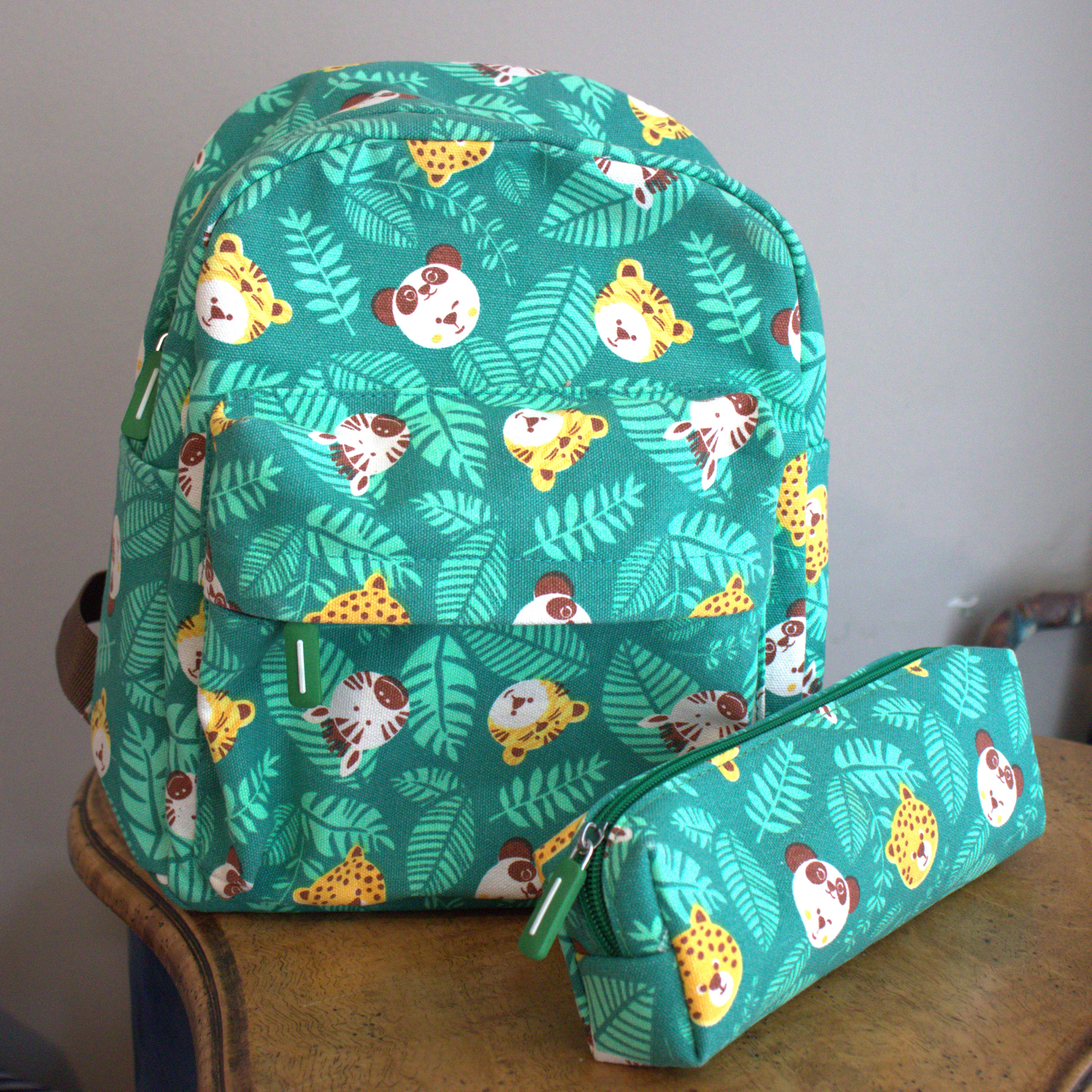 Ensemble Sac à dos + Trousse - Jungle Carnival - Vert - Yuko B.