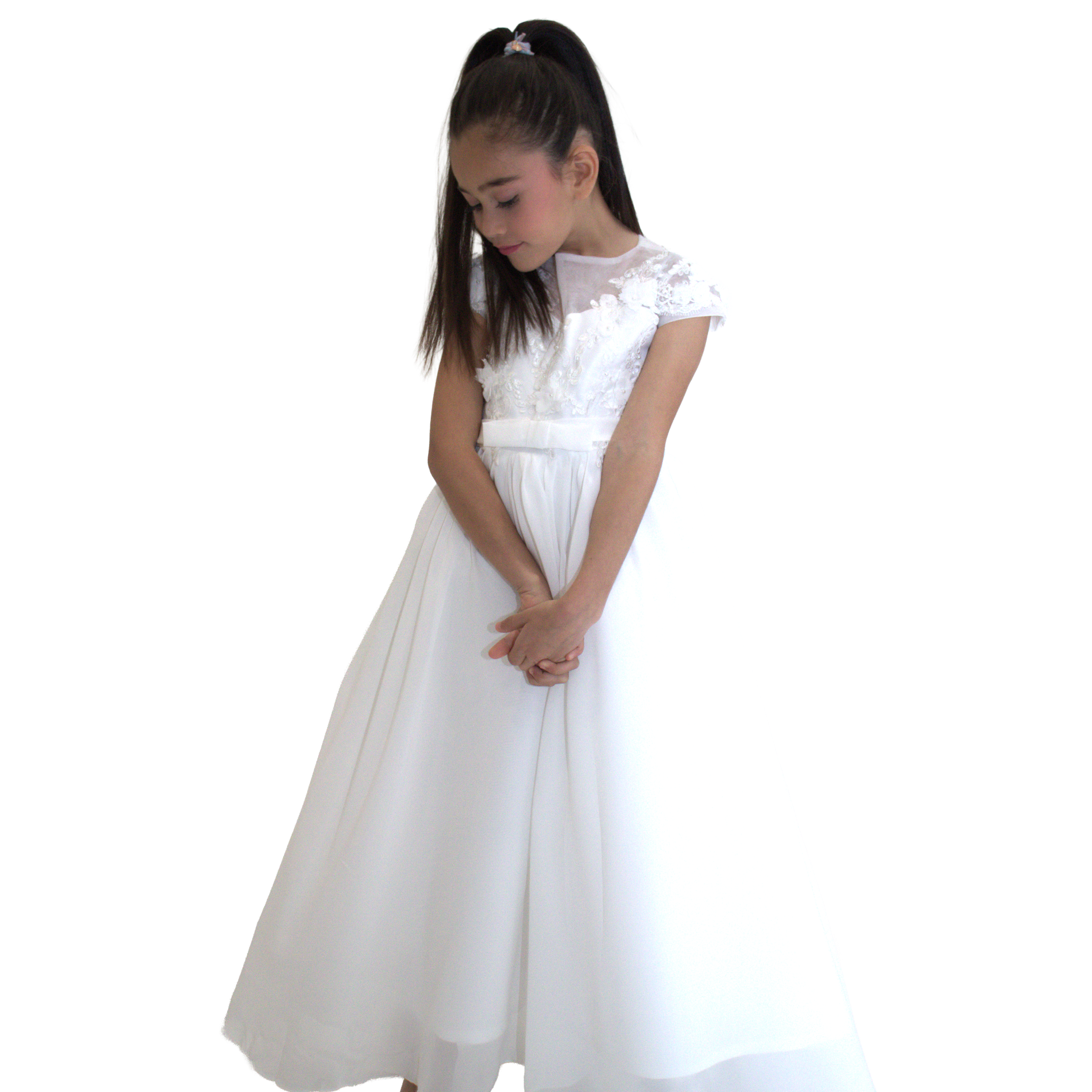Robe de cérémonie JEANNE - Blanche - Taille: 130 cm (7/8 ans) vue de face — Yuko B.
