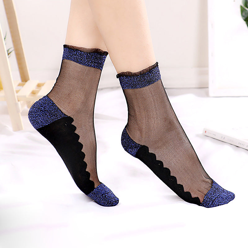 SHINE resistant voile and cotton socks Blue