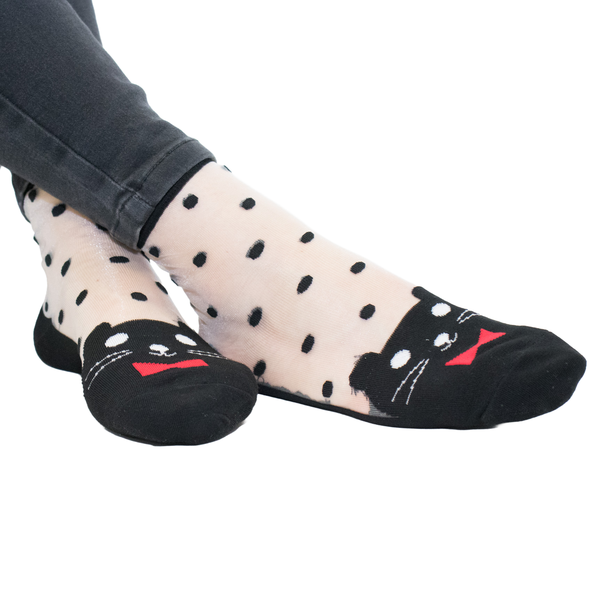 Chaussettes en voile transparent resistant - Chaton - Be a Cat - White — Yuko B.