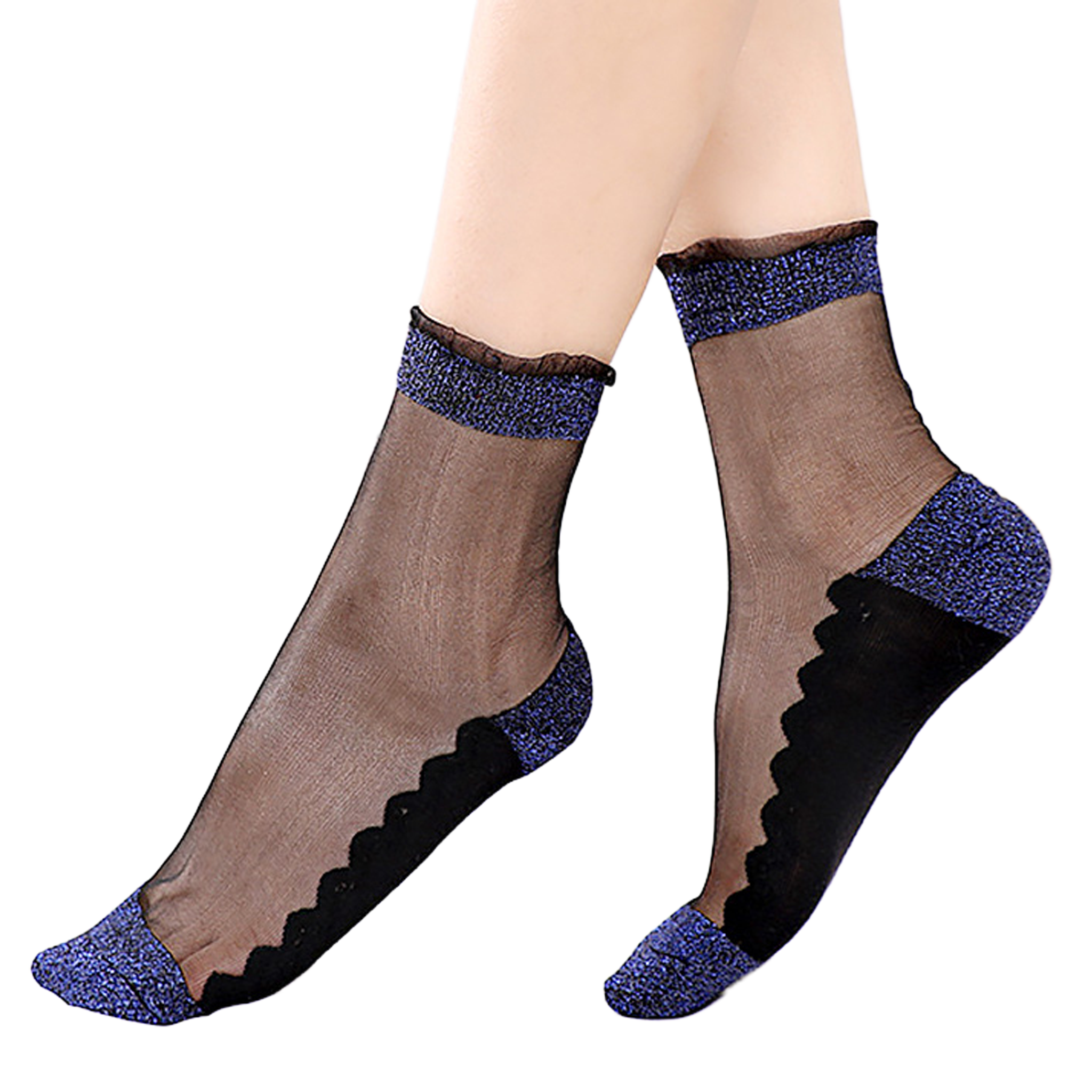 Socquettes en voile et coton résistants SHINE - Bleu — Yuko B.