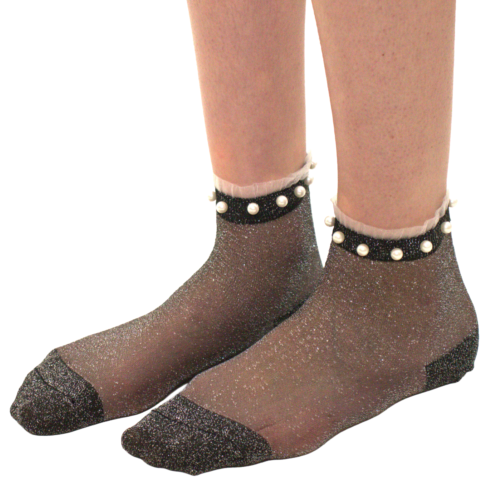 Stella - La chaussette pailletée grise ornée de petites perles blanches — Yuko B.