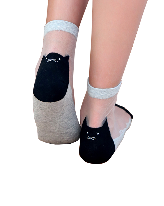 Chaussettes en voile transparant resistant - Be a Cat back - Grey - Yuko B.